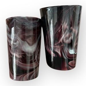 antique Davidson Victorian purple swirl slag glass tumbler set of two